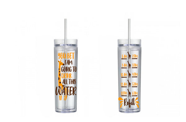 Giraffe Water Tracker, Giraffe Tumbler, Motivational, 16 oz, Water Reminder, glitter, skinny tumbler, To go cup, personalized tumbler