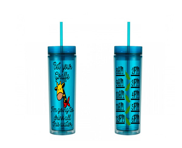 Giraffe Water Tracker, Giraffe Tumbler, Motivational, 16 oz, Water Reminder, glitter, skinny tumbler, To go cup, personalized tumbler