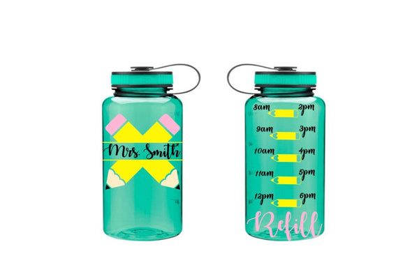 Teacher Apple Personalized Water Bottle, Motivational Water Bottle, Fitness Water Tracker, Wide Mouth, Apple, Teacher Water Bottle, Teach