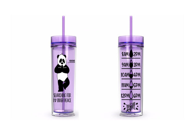 Panda Water Tracker, Motivational, 16 oz, Water Reminder, yoga, panda skinny tumbler, To go cup, gift