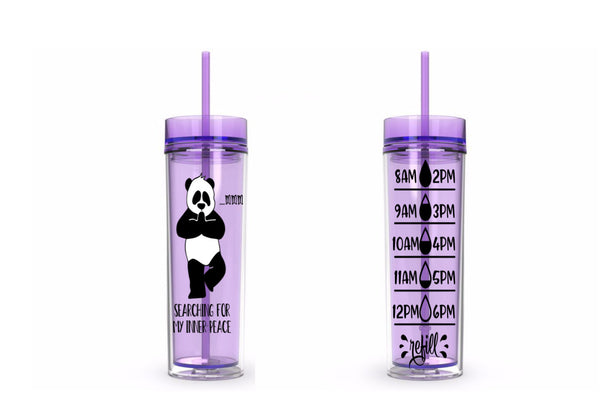 Panda Water Tracker, Motivational, 16 oz, Water Reminder, yoga, panda skinny tumbler, To go cup, gift