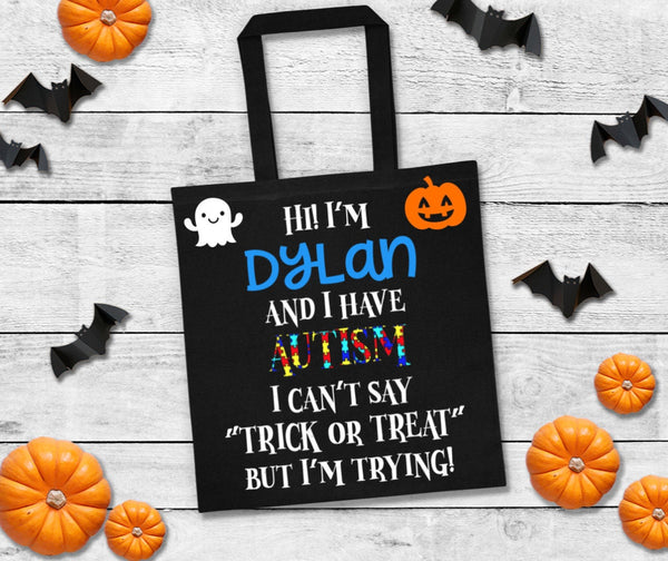 Autism Trick or Treat Bag, Halloween Bag, Trick-or-treat bag, Autism Halloween Bucket, Autism, Personalized Trick or Treat Bag, Halloween