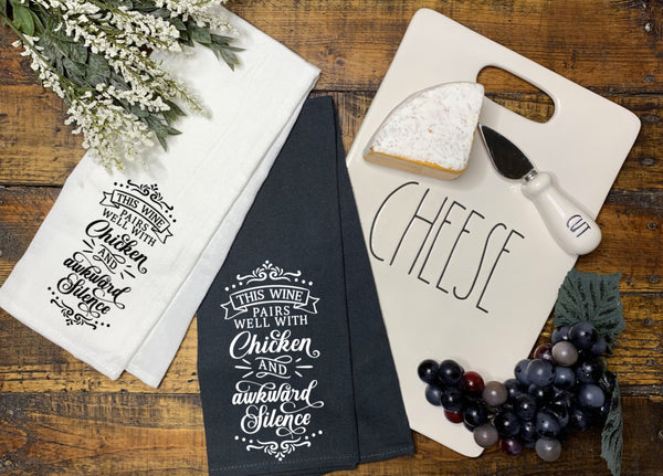 This Wine Pairs Well with Chicken and Awkward Silences Tea Towel, Kitchen Towel, Cook, Bake, Funny, Kitchen Towel, Personalized Tea Towel