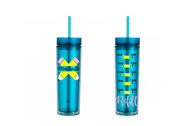 Teacher Tumbler, Teacher Water Bottle, Motivational, 16 oz, Water Reminder, skinny tumbler, To go cup, Apple, Personalized Teacher