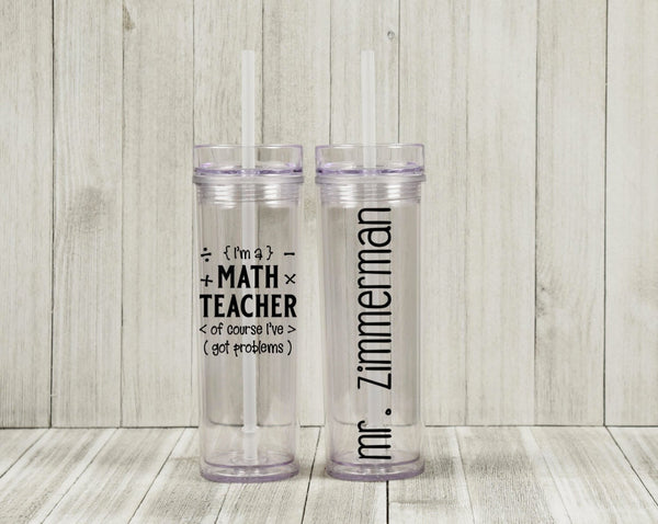 Math Teacher Skinny Tumbler, Of Course I've Got Problems, 16 oz, glitter, skinny tumbler, To go cup, personalized, funny teacher gift