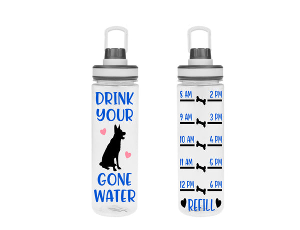 Drink Your Dog Gone Water Tracker, Motivational, 25 oz, 20 oz, Water Reminder, German Shepherd, Handle, To go cup, Personalized Water Bottle