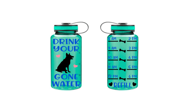 Drink Your Dog Gone Water Bottle, Motivational Fitness Water Bottle, 34 oz Bottle, Water Bottle Tracker, German Shepherd Water Bottle
