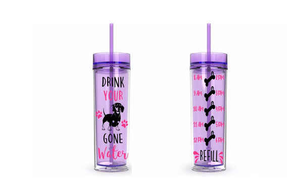 Dachshund Tumbler, Drink Your Dog Gone Water Tumbler, Water Tracker, Motivational, 16 oz, Water Reminder, skinny tumbler, To go cup, Tumbler