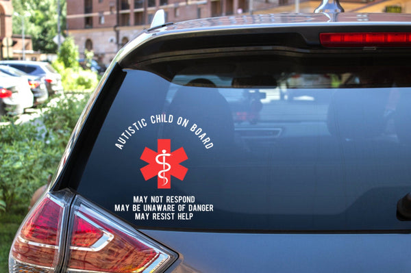 Autism Medical Alert Car Decal, Autistic Child on Board, Autistic Adult, medical alert, vinyl decal