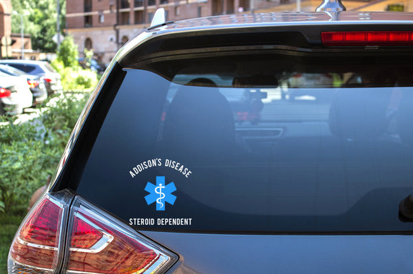 Addison's Disease Medical Alert Car Decal, Adrenal Insufficiency, Steroid Dependent, Addison's Disease, PAI, SAI, medical alert, vinyl decal