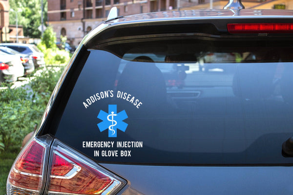 Addison's Disease Medical Alert Car Decal, Adrenal Insufficiency, Addison's Disease, PAI, SAI, medical alert, vinyl decal, Steroid Dependent