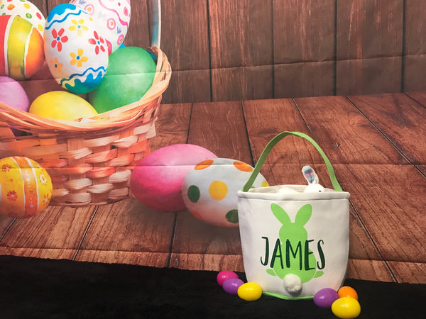 Easter Buckets, Bunny Tail Basket, Personalized Easter basket, bunny Easter basket, Personalized Easter bucket, Kids Easter basket, sequin
