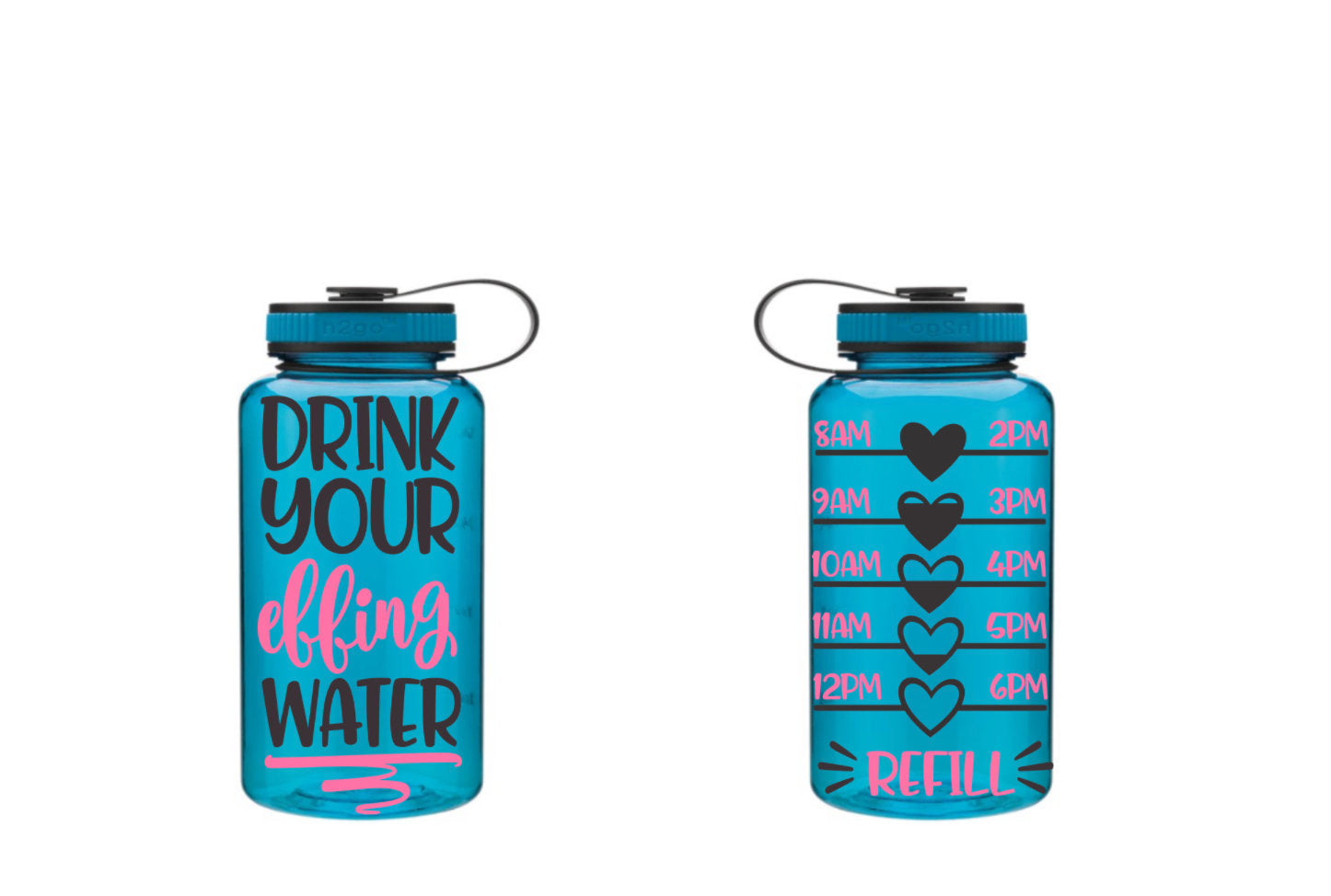 Drink your Effin Water 32oz Time Marked Water Bottle Blue