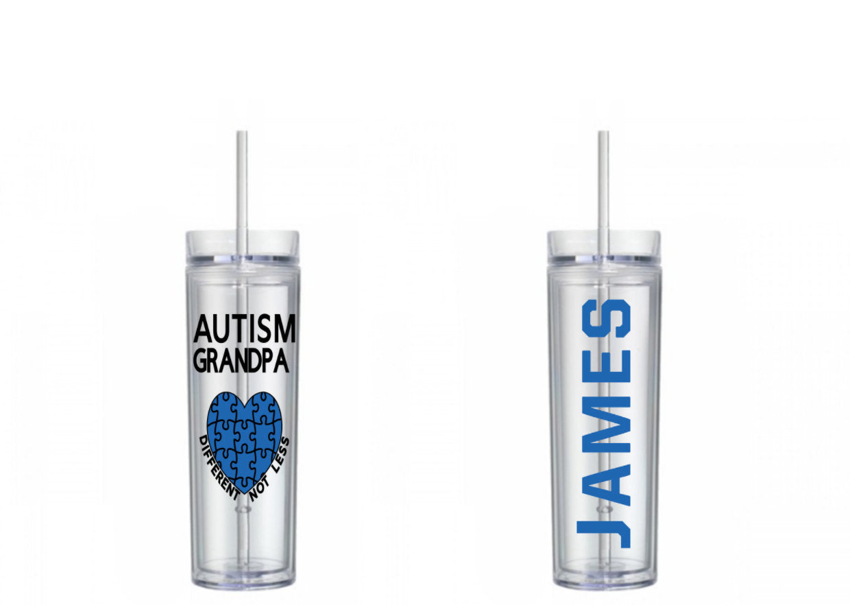 Autism Grandpa Different Not Less Skinny Tumbler, Motivational, 16 oz, different not less, autism, autism grandpa, skinny tumbler, To go cup