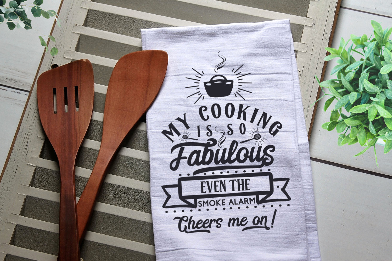 My Cooking is so Fabulous the Smoke Alarm Cheers me on Tea Towel, Kitchen Towel, Cook, Kitchen, Personalized Tea Towel