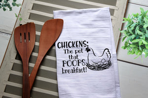 Chickens The Pet that Poops Breakfast Tea Towel, Kitchen Towel, Cook, Kitchen, Personalized Towel, Kitchen, Eggs, Chicken, Poops Breakfast
