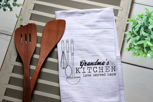 Grandma's Kitchen Love Served Here Tea Towel, Kitchen Towel, Cook, Kitchen, Personalized Towel, Kitchen, Grandma's Kitchen, Love Served Here