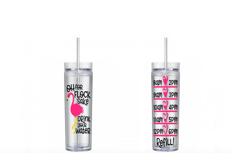 Oh for Flock Sake Drink Your Water Flamingo Water Tracker, Motivational, 16 oz, Water Reminder, flamingo, skinny tumbler, To go cup