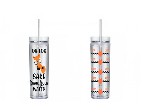 Oh For Fox Sake Drink Your Effing Water Tracker, Motivational, 16 oz, Water Reminder, fox, effing, skinny tumbler, To go cup