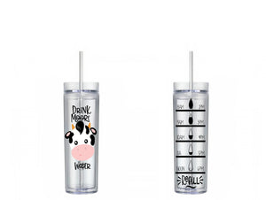 Cow Water Bottle, Cow Water Tracker, Motivational, 16 oz, Water Reminder, skinny tumbler, To go cup, Cow, Drink More Water, Moo
