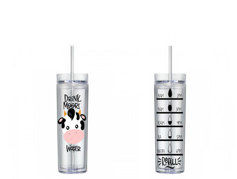 Cow Water Bottle, Cow Water Tracker, Motivational, 16 oz, Water Reminder, skinny tumbler, To go cup, Cow, Drink More Water, Moo