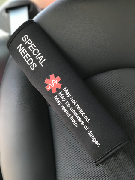 Special Needs Medical Alert Seat Belt Cover, Medical Alert Seatbelt Cover, autistic, special needs, autism med alert, disabilities