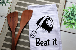 Beat It Hand Mixer Tea Towel, Kitchen Towel, Cook, Kitchen, Hand Mixer, Beat It, Personalized Kitchen Towel, Personalized Tea Towel