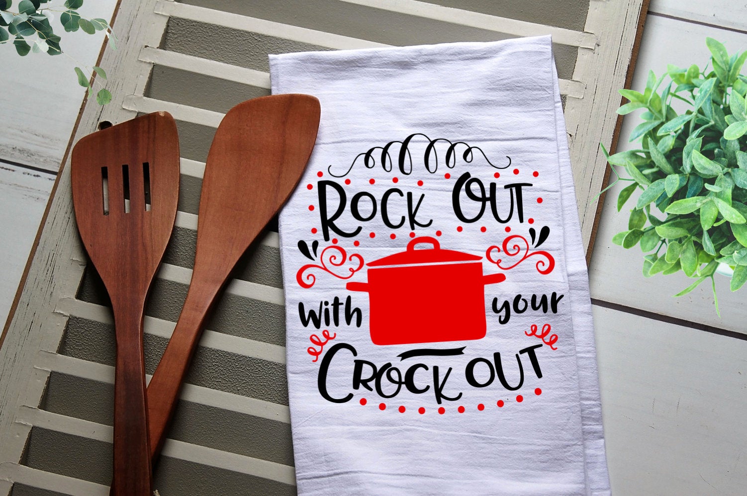 Rock Out with Your Crock Out Tea Towel, Kitchen Towel, Cook, Kitchen, Personalized Towel, Kitchen, Rock Out, Crock Out, Crock