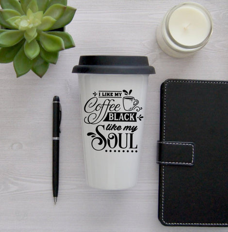 Funny Travel Mug, Coffee Mug, Travel Coffee Mug, Coffee Travel Cup, Travel Coffee Cup, I like my coffee black like my soul, 16 oz travel mug