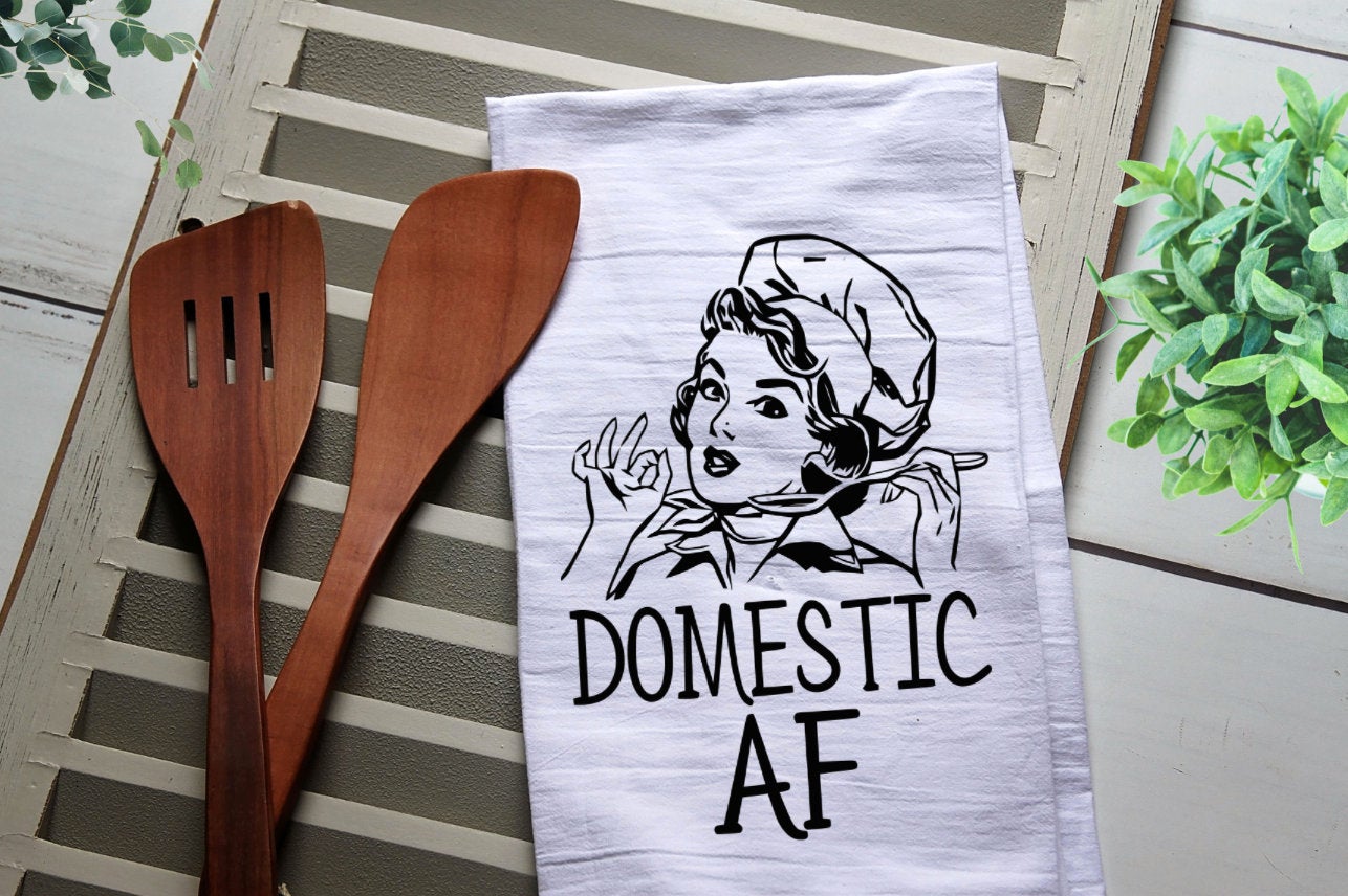 Domestic AF Tea Towel, Kitchen Towel, Cook, Kitchen, Pot, AF, Funny, Glitter, Personalized Kitchen Towel, Personalized Tea Towel, Domestic
