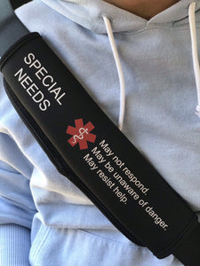 Special Needs Medical Alert Seat Belt Cover, Medical Alert Seatbelt Cover, autistic, special needs, autism med alert, disabilities