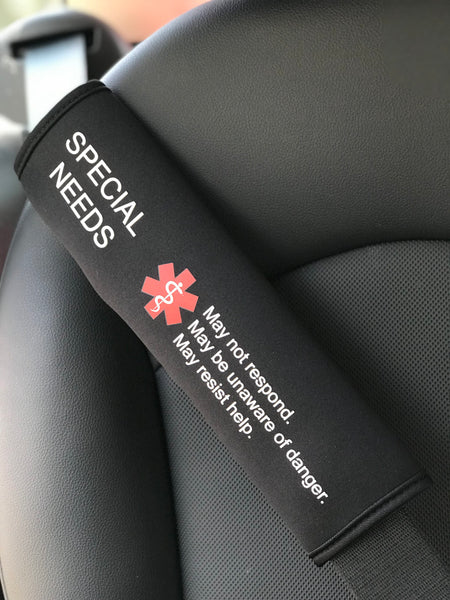 Special Needs Medical Alert Seat Belt Cover, Medical Alert Seatbelt Cover, autistic, special needs, autism med alert, disabilities