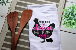 Funny Tea Towel, Wicked Chickens Lay Deviled Eggs, Kitchen Towel, Kitchen, Personalized Towel, Kitchen, Cook, Dish Towel, Flour Sack