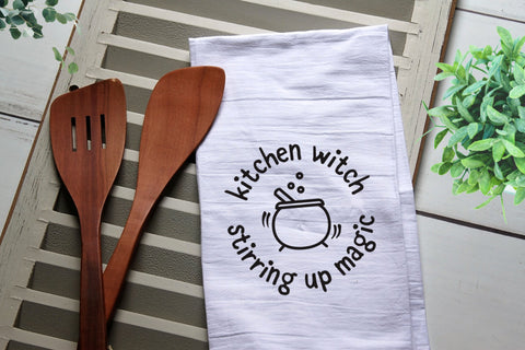 Kitchen Witch Stirring Up Magic Tea Towel, Kitchen Towel, Cook, Kitchen, Personalized Towel, Kitchen, Tea Towels, Funny, Witch, Halloween