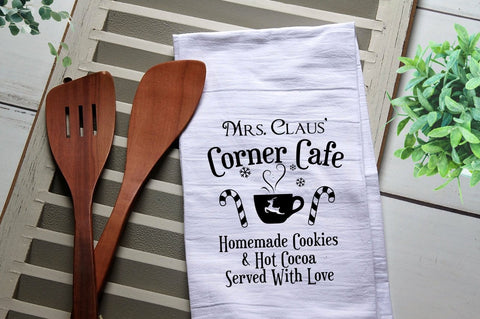 Mrs. Claus Corner Cafe Tea Towel, Kitchen Towel, Personalized Tea Towel, Christmas Towel, Christmas Decoration, Christmas, Mrs. Claus, Cafe