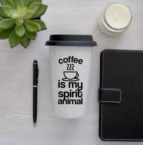 Funny Travel Mug, Coffee Mug, Travel Coffee Mug, Coffee Travel Cup, Travel Coffee Cup, Coffee is my spirit animal, 16 oz travel mug