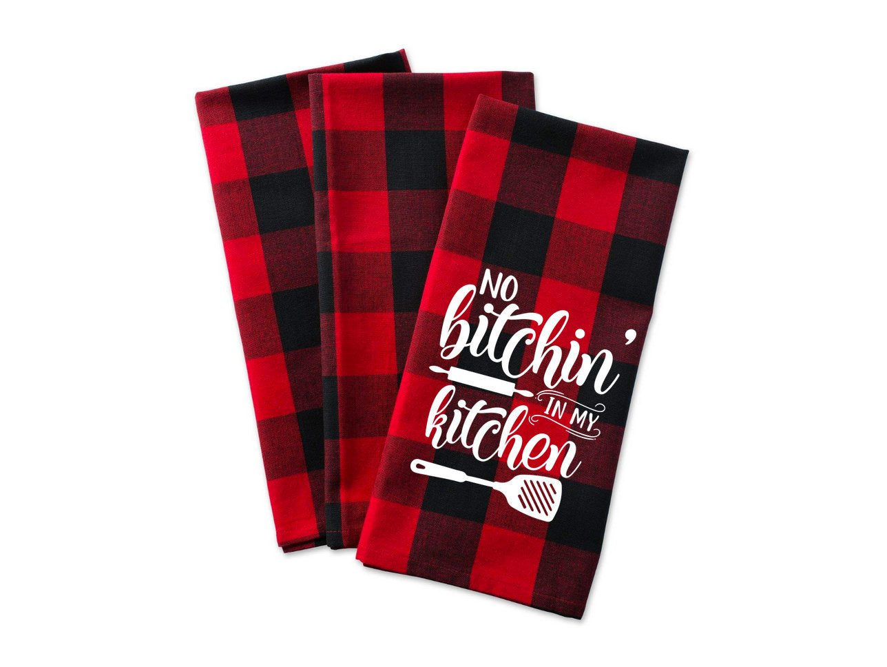 Red Buffalo Plaid Tea Towel, No Bitchin in my Kitchen Funny Towel, Kitchen Towel, Cook, Bake, Kitchen Towel, Funny Tea Towel