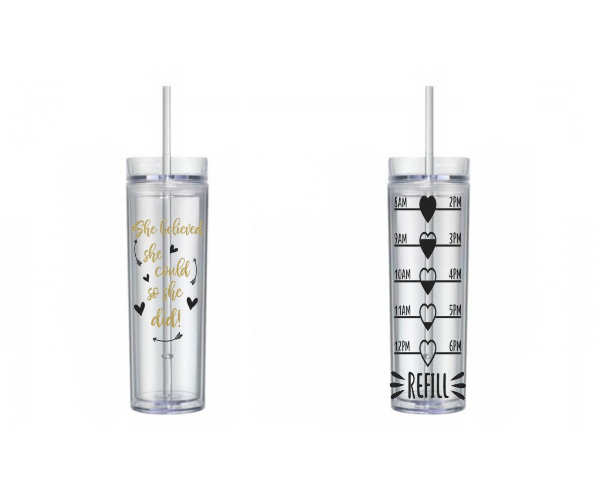 She Believed She Could Tumbler, Cat Water Bottle, Motivational, 16 oz, Water Reminder, skinny tumbler, To go cup, She Believed She Could