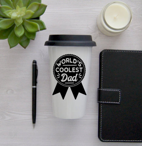 Worlds Coolest Dad Coffee Travel Mug, Coffee Travel Cup, Travel Coffee Cup, Gift for Dad, Father's Day Gift, Double Wall Travel Mug