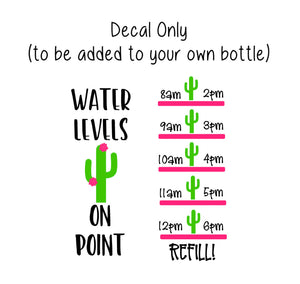 Cactus Water Bottle Decal, Water Tracker Decal, Water Levels on Point Tracker and Design, Decal Only