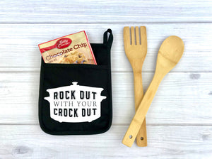 Rock Out With Your Crock Out Custom Potholder, Kitchen, Personalized Pot Holder, funny potholder, bake, baking, rock out, crock