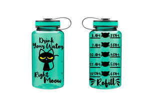 Drink Your Water Right Meow - Personalized Water Bottle With Time