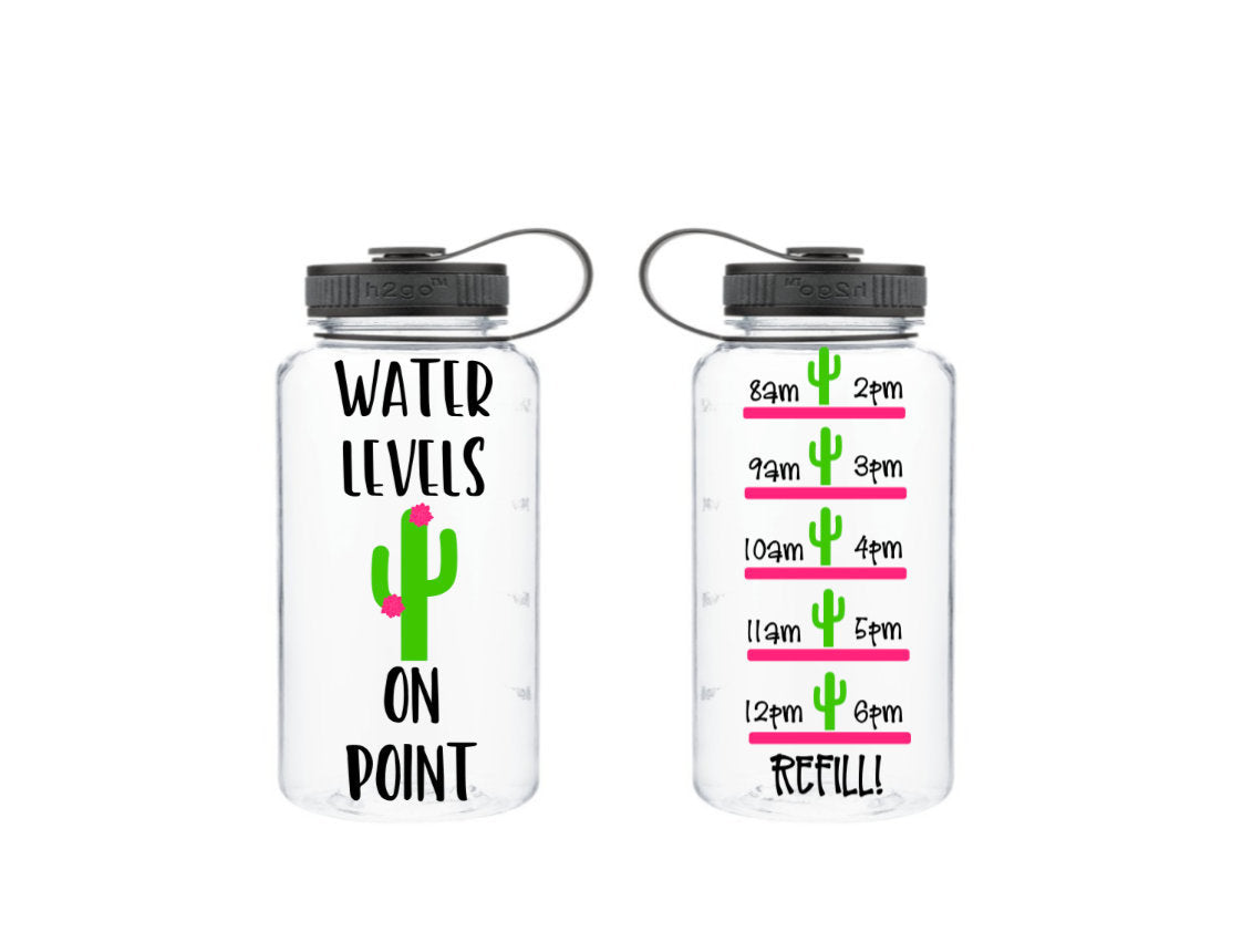 Cactus Water Bottle Tracker, Motivational Water Bottle, Fitness Water Tracker, Wide Mouth, Gift for friend, Water Levels on Point
