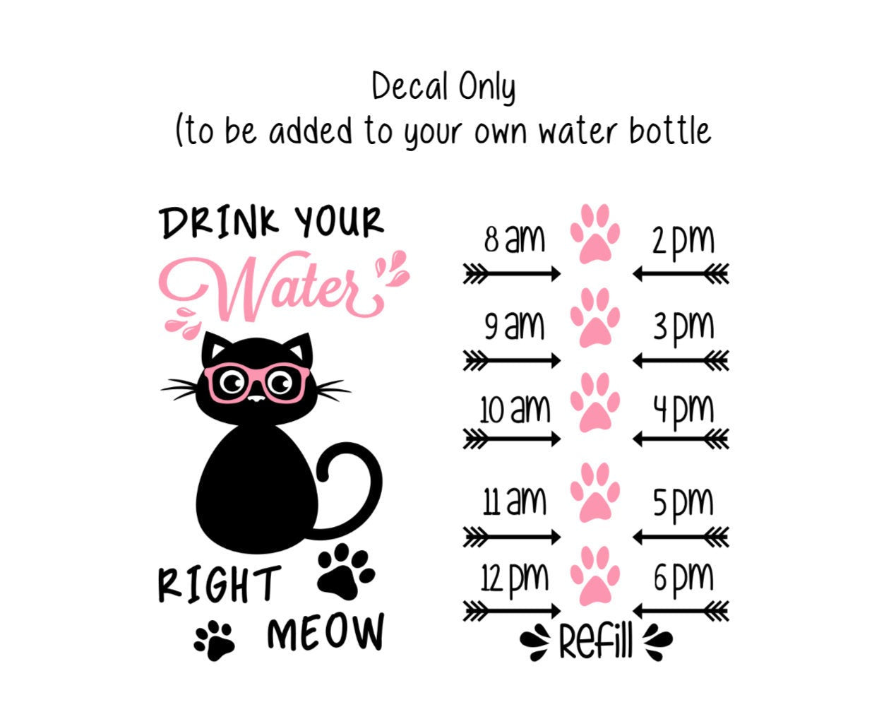 Cat Water Bottle Decal, Water Tracker Decal, Drink Your Water Right Meow Tracker and Design, Decal Only
