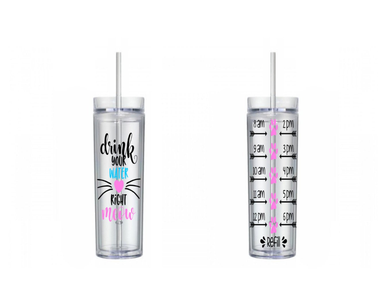 Cat Water Bottle, Cat Water Tracker, Motivational, 16 oz, Water Reminder, skinny tumbler, To go cup, Cat, Drink Your Water Right Meow