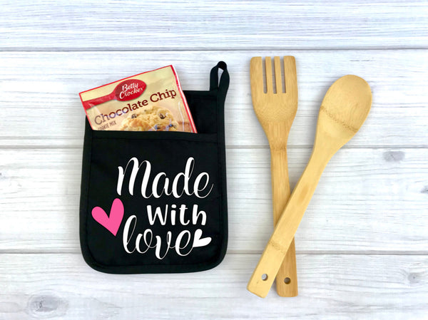 Made with Love Potholder, Potholder, Kitchen, funny potholder, made with love, love, made with, heart, cooking love, make it with love