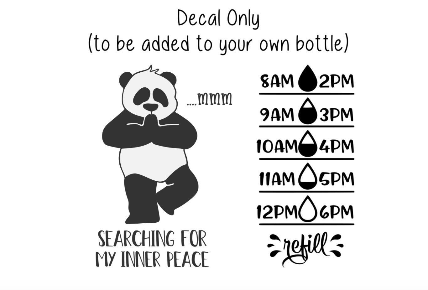 Panda Water Bottle Decal, Water Tracker Decal, Yoga Panda Water Tracker and Design, Decal Only, Water Tumbler Decal, Personalized Decal