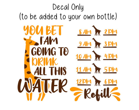 Giraffe Water Bottle Decal, Water Tracker Decal, Giraffe Water Tracker and Design, Decal Only, Water Tumbler Decal, Personalized Decal