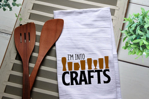 Craft Beer Tea Towel, I'm Into Crafts Beer Bar Towel, Funny Towel, Flour Sack Towel, Craft Beer Gift, Kitchen Decor, Gift, Kitchen Towel