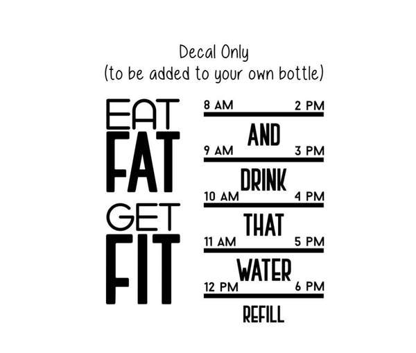 Eat Fat Get Fit Water Bottle Decal Water Tracker Decal, Keto Diet Water Bottle Tracker and Design, Decal Only, Fitness Water Decal, Low Carb